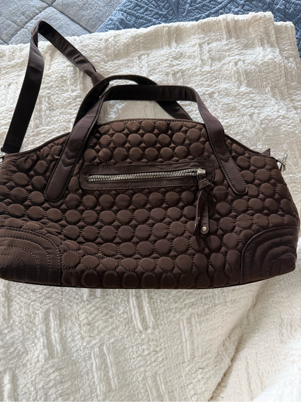 Vera Bradley Brown Quilted Tote with Black, Yellow & Brown Floral interior.